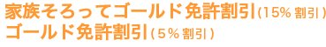 家族そろってゴールド免許割引(15%割引) ゴールド免許割引(5%割引)